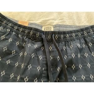 Scotch & Soda Mens Elastic Shorts Navy Blue Diamond Print Regular Fit Size L NWT